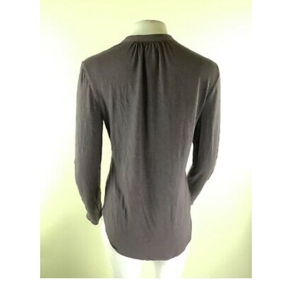Anthropologie Sz S Pleated Popover Blouse Brown Rayon Spandex Long Sleeve - Picture 4 of 6